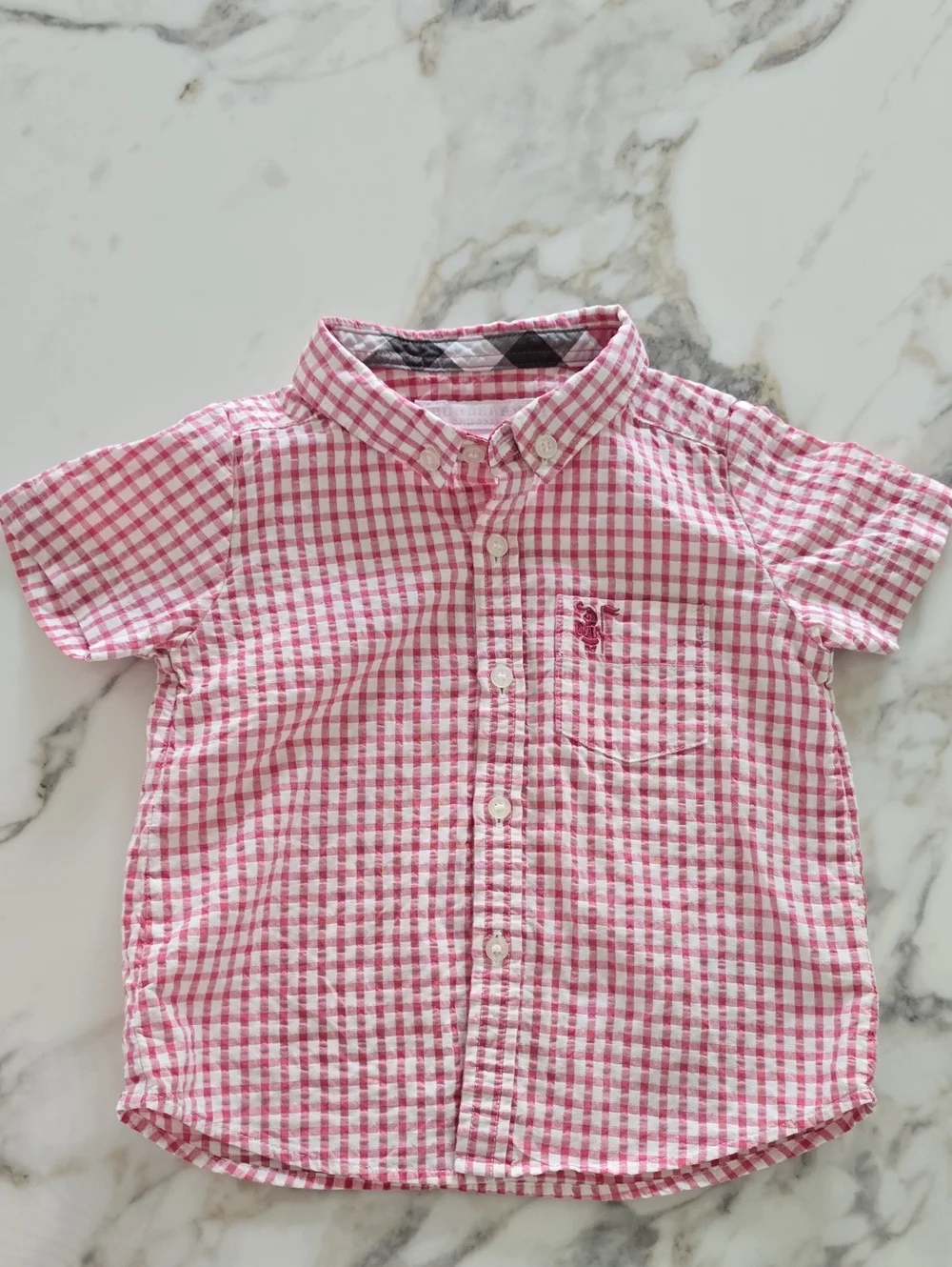 Burberry Pink Gingham Short-Sleeve Button-Up Shirt For Boy